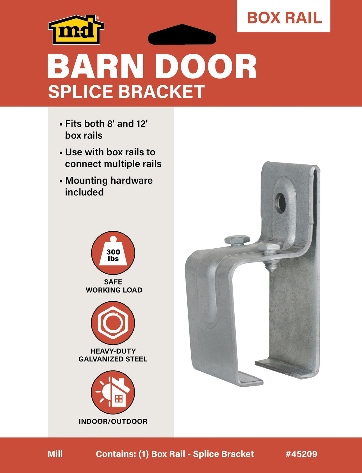 Heavy-Duty Box Splice Rail Bracket for Exterior Barn Doors