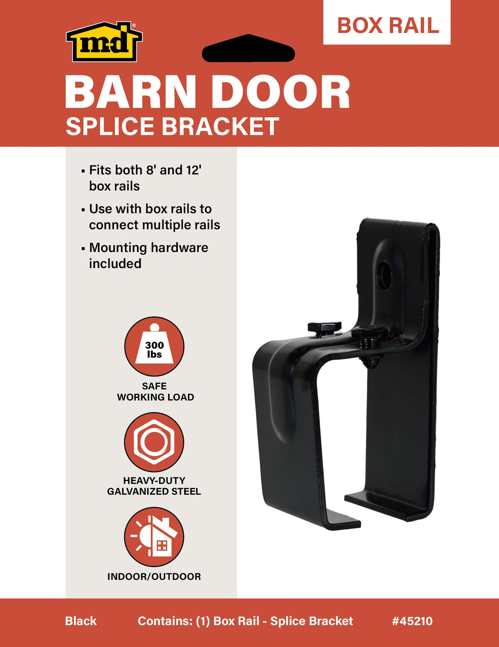 Heavy-Duty Box Splice Rail Bracket for Exterior Barn Doors