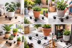 Square Plant Pot Mover Wheels Rolling Trolley Metal Stand Garden Plate Flower Plants