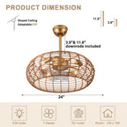 Bohemian 20 Inch Retractable Ceiling Fan with Light Quiet DC Motor Reversible 6-Speed Ceiling Fan with Light Retro 4-Light Ceiling Fan Suit for Living Room, Bedroom, Kitchen