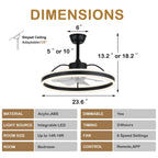 24 Inch Black/Gold/White/Coffee Modern Smart LED Ceiling Fan with Light and Remote, 6 Speeds DC Motor Fandelier Ceiling Fan