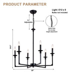 6-Light Black Classic/Traditional Chandelier, Farmhouse Candle Style Chandelier Dining Room Light Fixtures