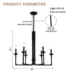 6-Light Black Candle Chandelier, Classic Traditional Chandelier, Modern Farmhouse Dining Room Lighting Fixture for Kitchen Island