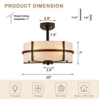 20 Inch Farmhouse Drum Caged Ceiling Fan with Lights and Remote APP Control, 6 Speeds DC Motor Reversible Fandelier Ceiling Fan for Bedroom