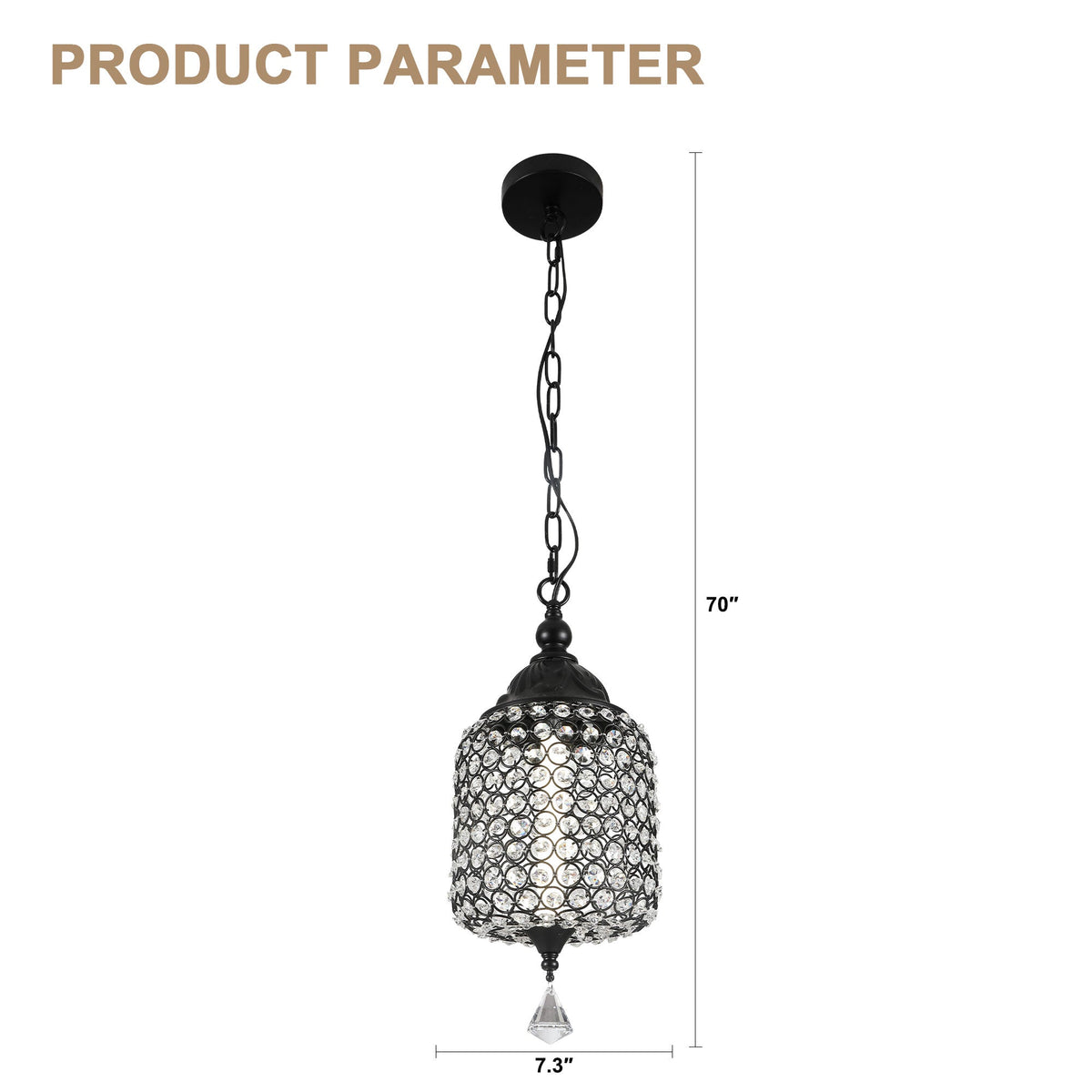 1 - Light Black/Chrome Cylinder Crystal LED Pendant Light, 7.3" Dining Room Light Fixtures Kitchen Island Light