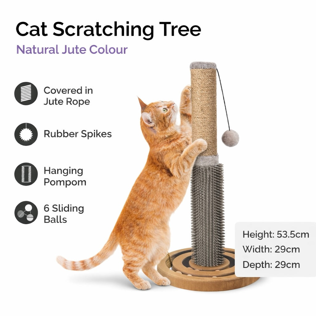Cat Scratching Post Tree 53.5cm Jute Rope Scratcher w/ Sliding Balls Toy
