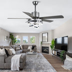 52 Inch Modern Ceiling Fan with LED Light and Remote Control, 6 Speeds DC Motor Reversible Ceiling Fan with DIY Shade