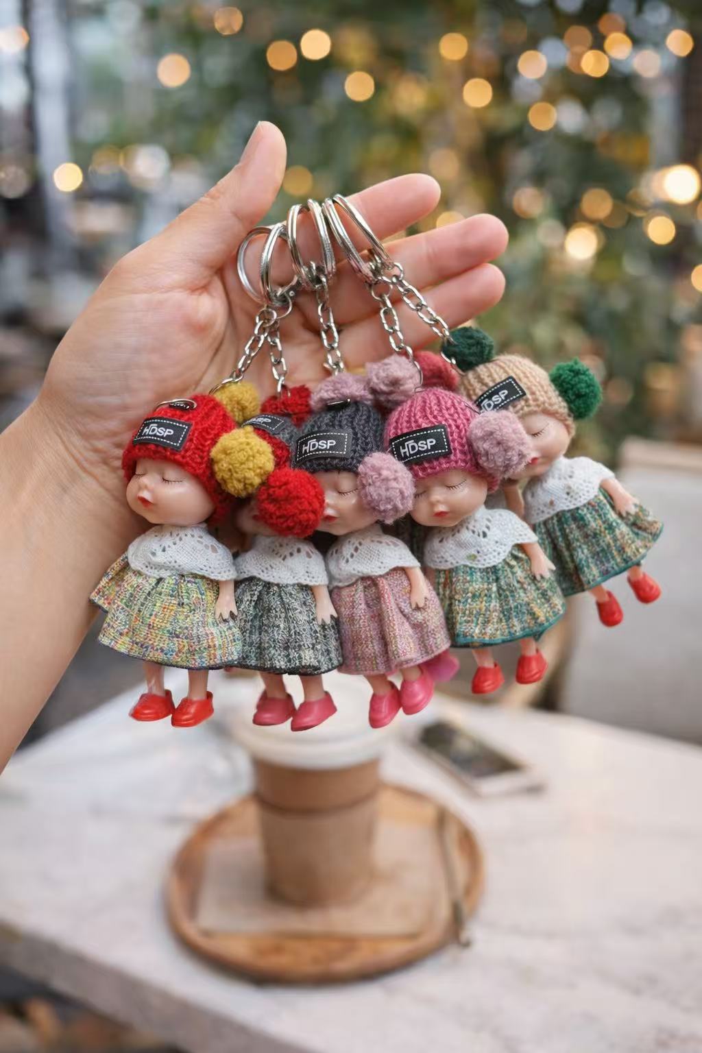 12x Cute Sleeping Doll Keychains Soft Knit Pom Pom Key Ring Bag Charm Gift Bulk