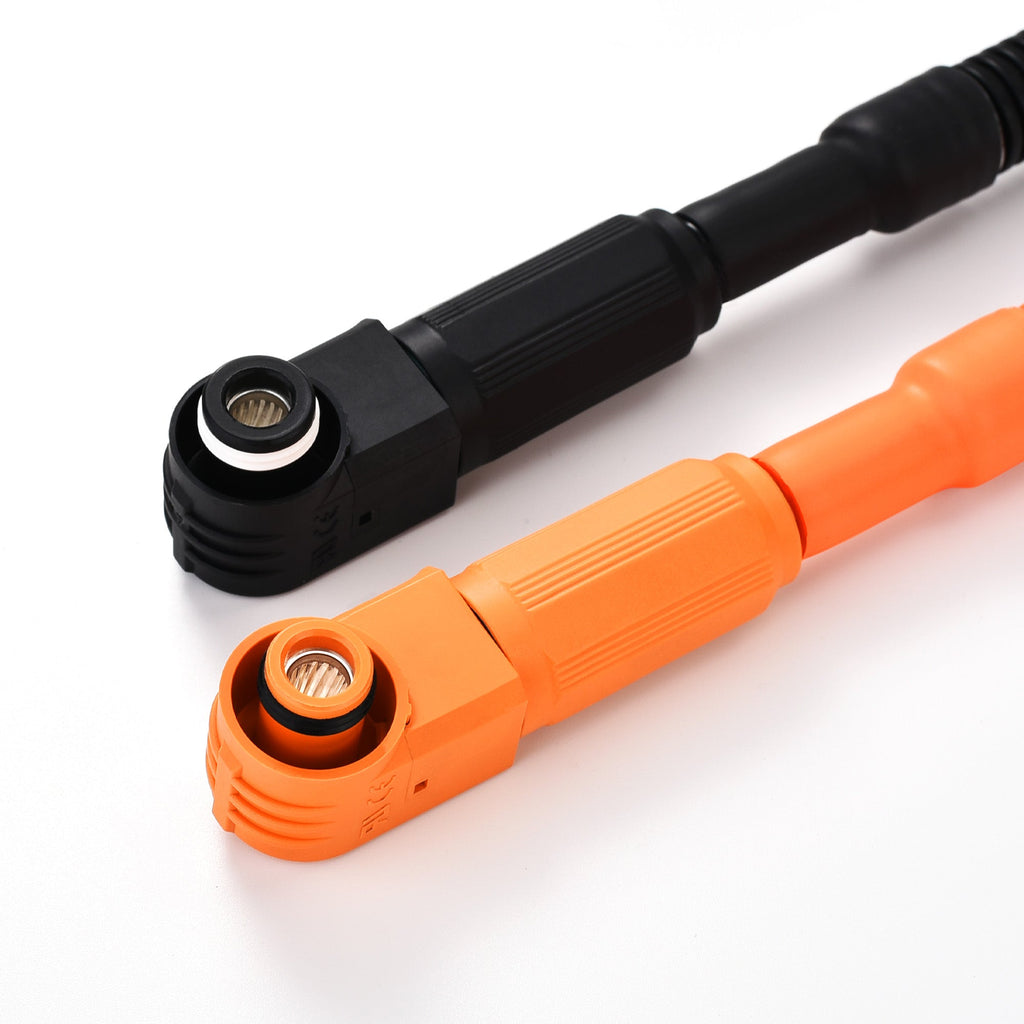 4 AWG 3/8” Battery Cables | Pair of 1 FT Orange & Black Pure Copper Battery Cables for Server Rack Busbar
