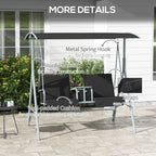 2 Seater Garden Swing Chair with Tilting Canopy, Tray & Storage Bag, Black