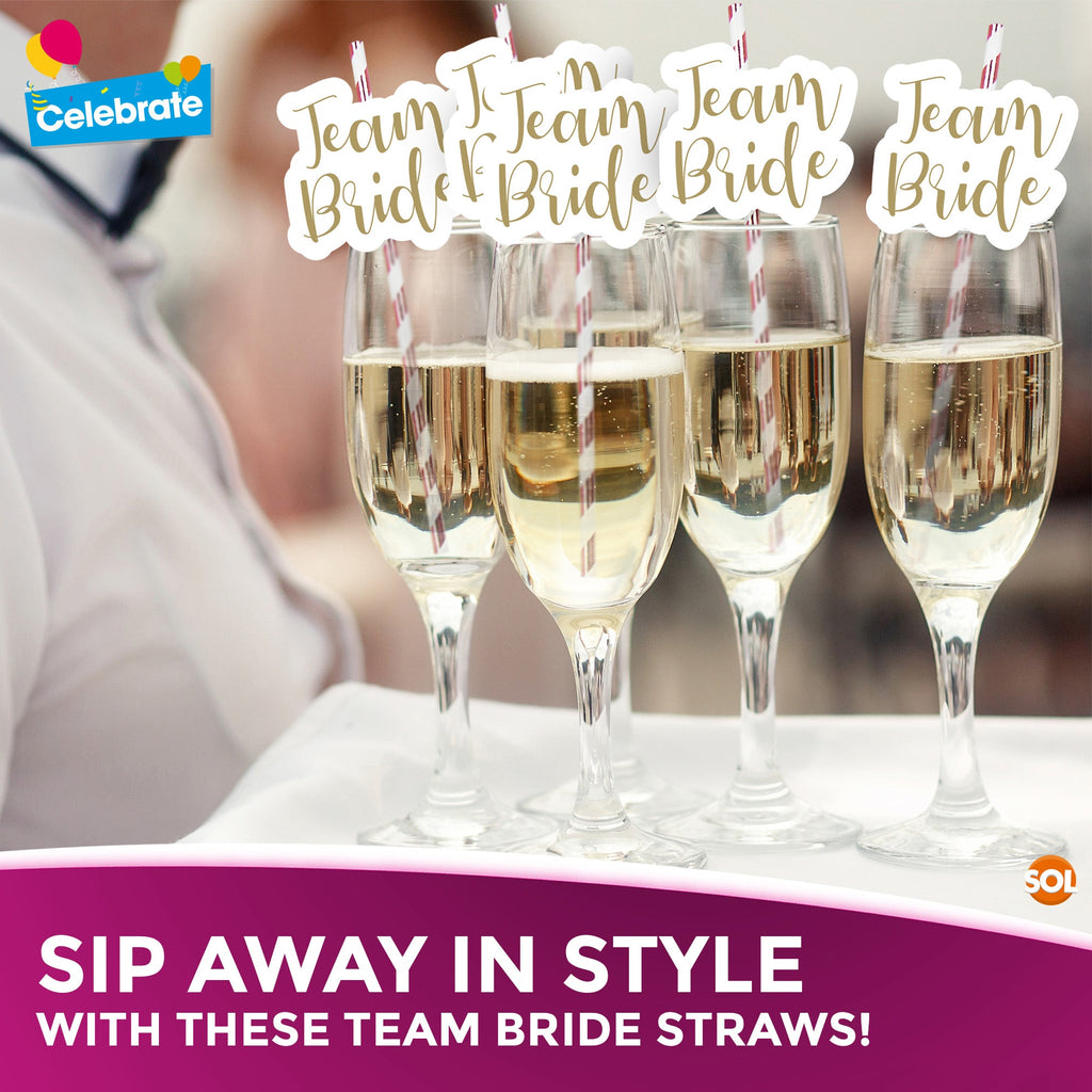 Team Bride Hen Party Straws | Rose Gold Paper Drinking Accessories | 12 Pack