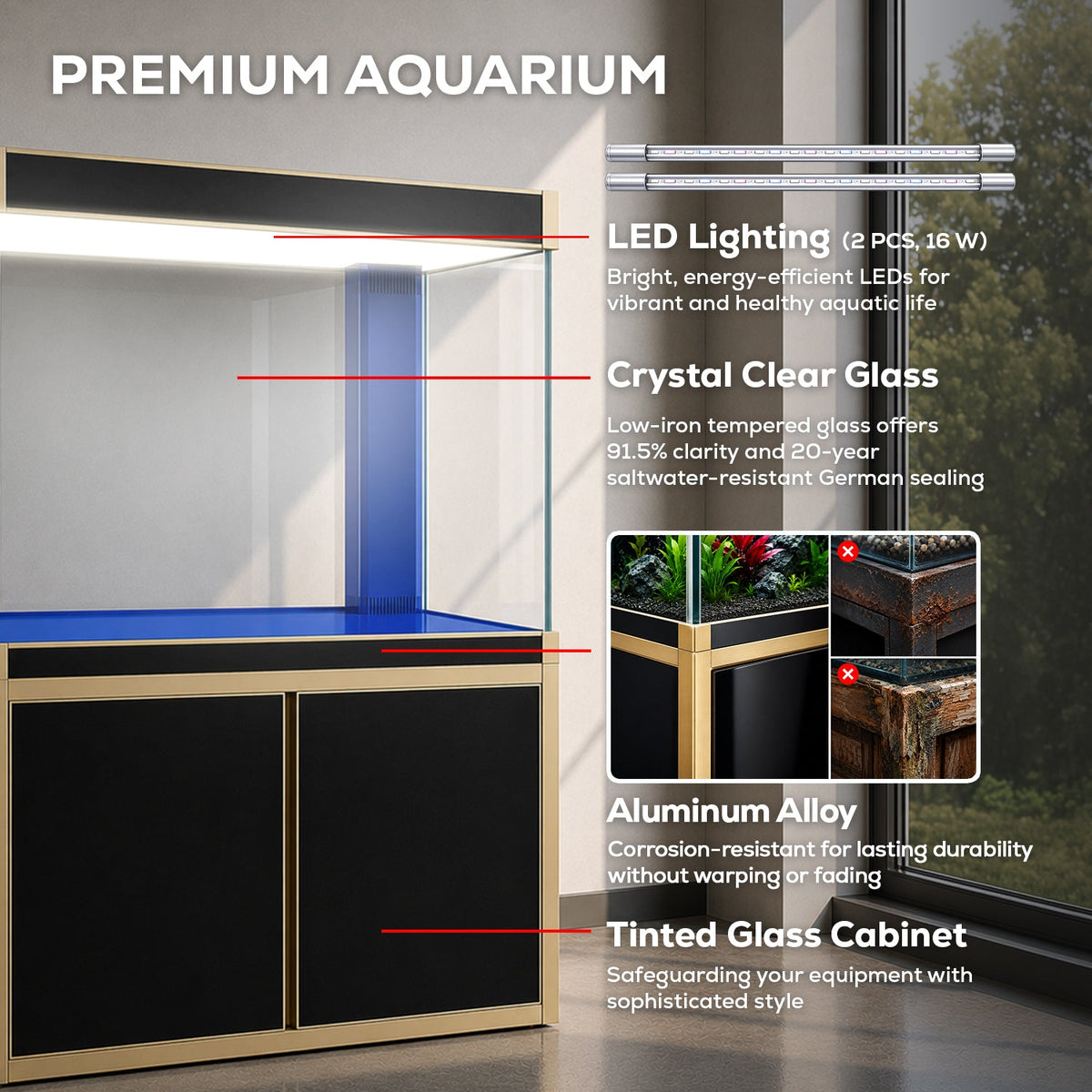 Aqua Dream 100 Gallon Tempered Glass Aquarium Black and Gold