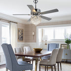 52 Inch Chrome Glam Crystal Ceiling Fan with Lights and Remote, 6 Speeds DC Motor Reversible Chandelier Ceiling Fan with Crystals
