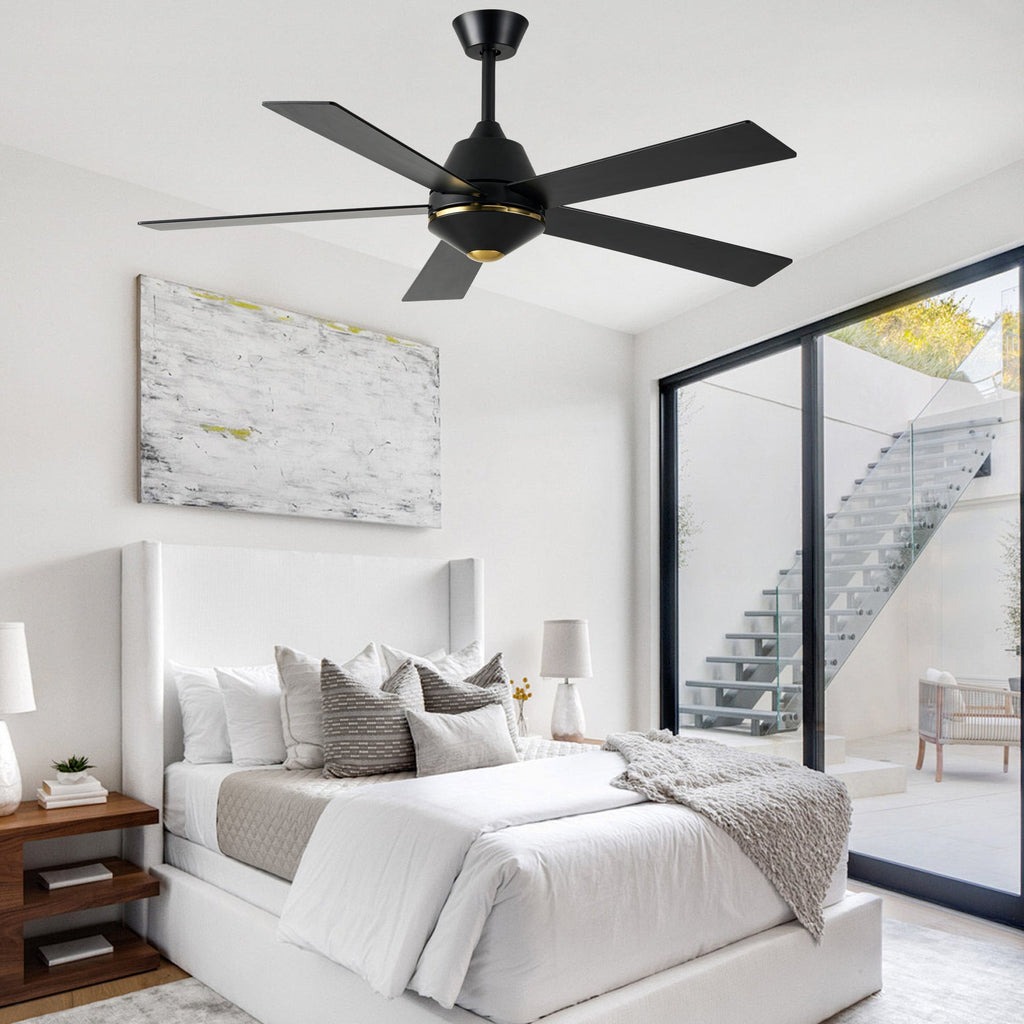 52 Inch Black Modern Ceiling Fan with Remote Control, 6 Speeds DC Motor 5-Blade Reversible Ceiling Fan for Living Room