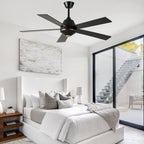 52 Inch Black Modern Ceiling Fan with Remote Control, 6 Speeds DC Motor 5-Blade Reversible Ceiling Fan for Living Room