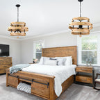 6-Light Farmhouse Weathered Wood Chandelier, 20" 3-Tiered Wooden Chandelier, Rustic Pendant Light for Dining Room