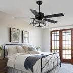 52 Inch Modern Glam Crystal Ceiling Fan with Lights and Remote, 6 Speeds DC Motor Black Reversible Ceiling Fan with Crystal Cage