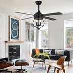 52 Inch Black Classic Ceiling Fan with Lights and Remote Control, 6 Speeds 4-Blade DC Motor Reversible Ceiling Fan for Living Room