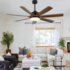 60 Inch 6-Blade Black Modern Large Ceiling Fan with LED Lights and Remote Control, 6 Speeds Reversible Ceiling Fan