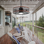 24 Inch Farmhouse Outdoor Waterproof Ceiling Fan with LED Light and Remote, 6 Speeds Black Plug In Caged Outdoor Fan Light