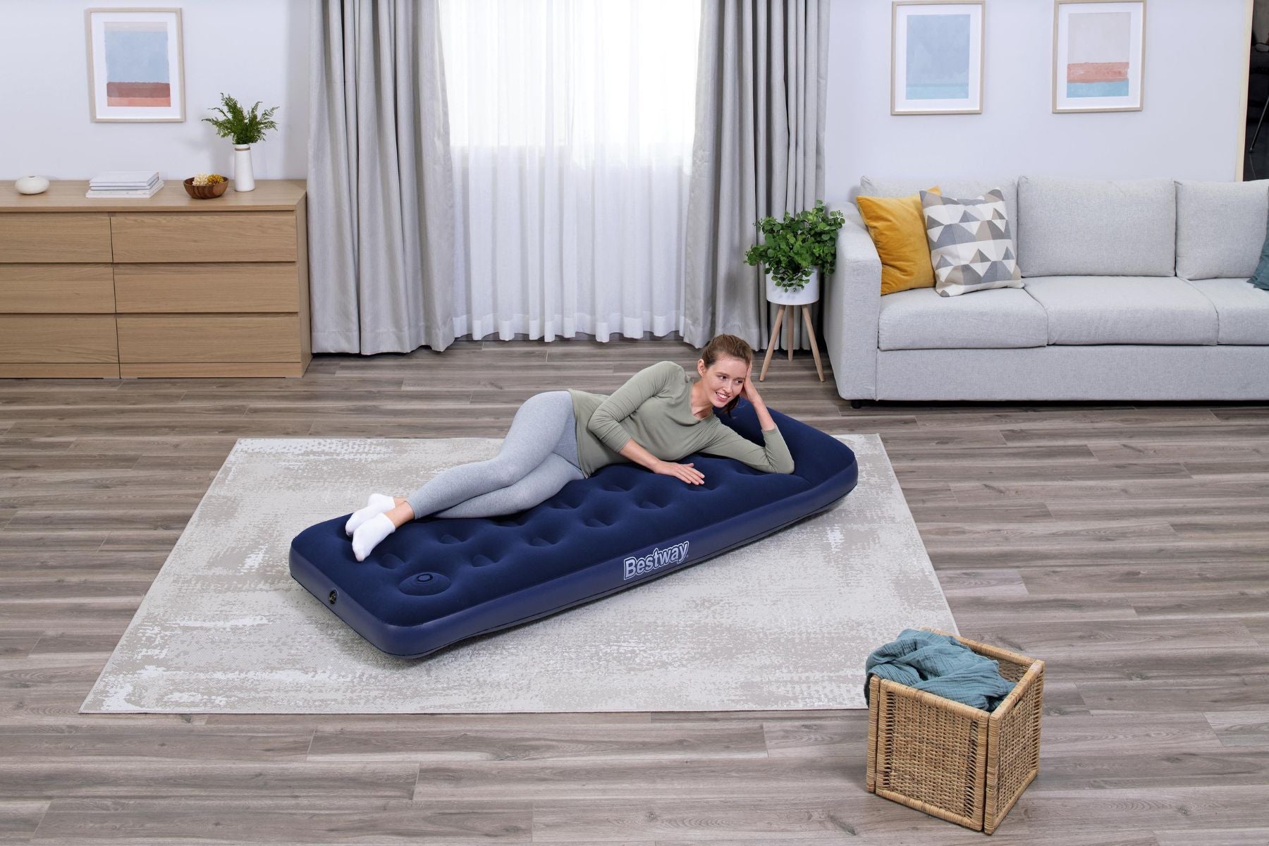 Single Flocked Airbed with Built-In Pillow