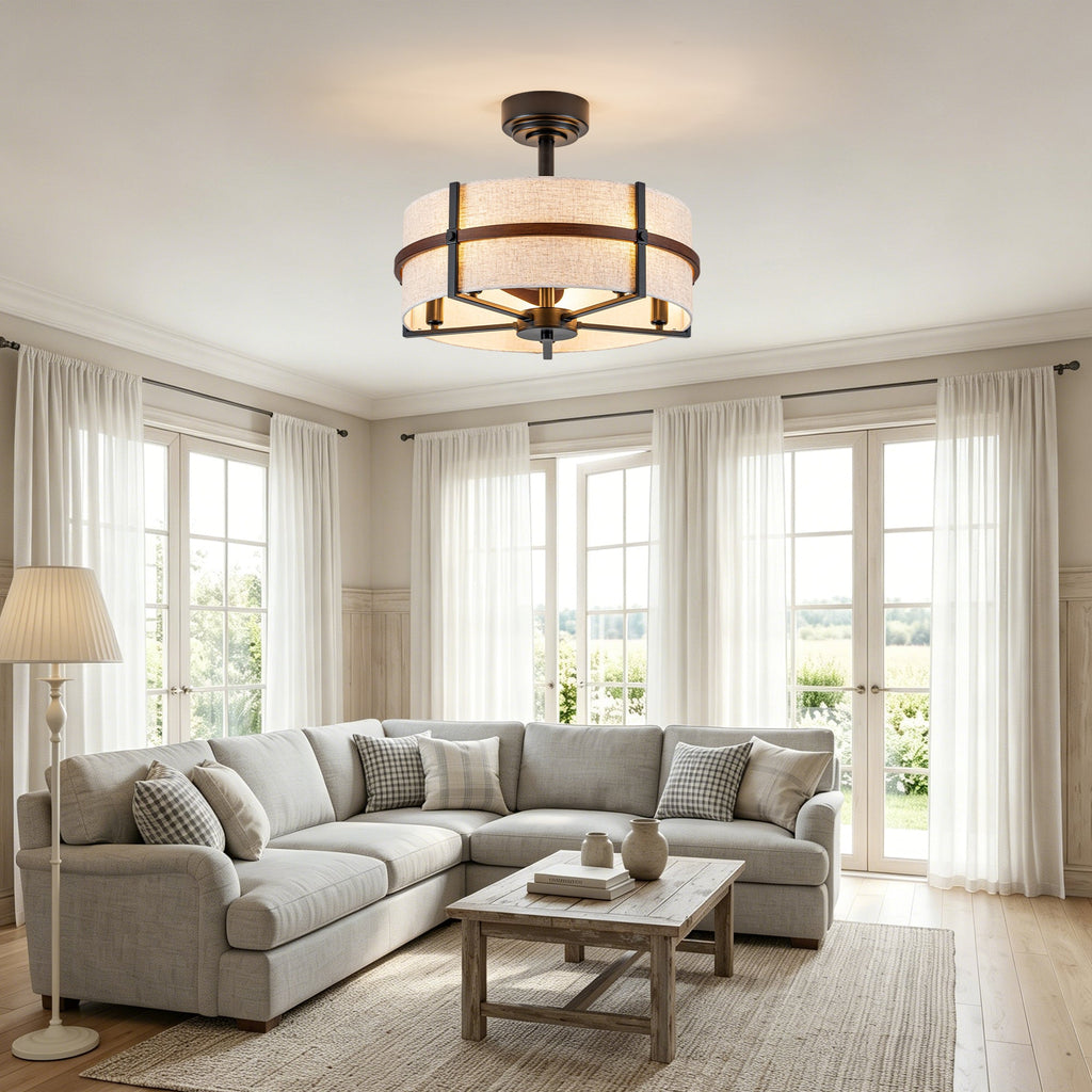 20 Inch Farmhouse Drum Caged Ceiling Fan with Lights and Remote APP Control, 6 Speeds DC Motor Reversible Fandelier Ceiling Fan for Bedroom