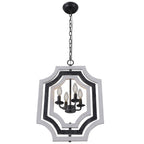 4 - Lights Distressed Wood Chandelier with Adjustable Chain, 16.9" Geometric Chandelier for Entryway with DIY Shade
