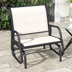 Porch Glider Chair with Mesh Fabric, Curved Armrests and Steel Frame, Cream White