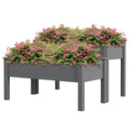 2-Tier Wooden Raised Garden Bed with 2 Compartments, Grey