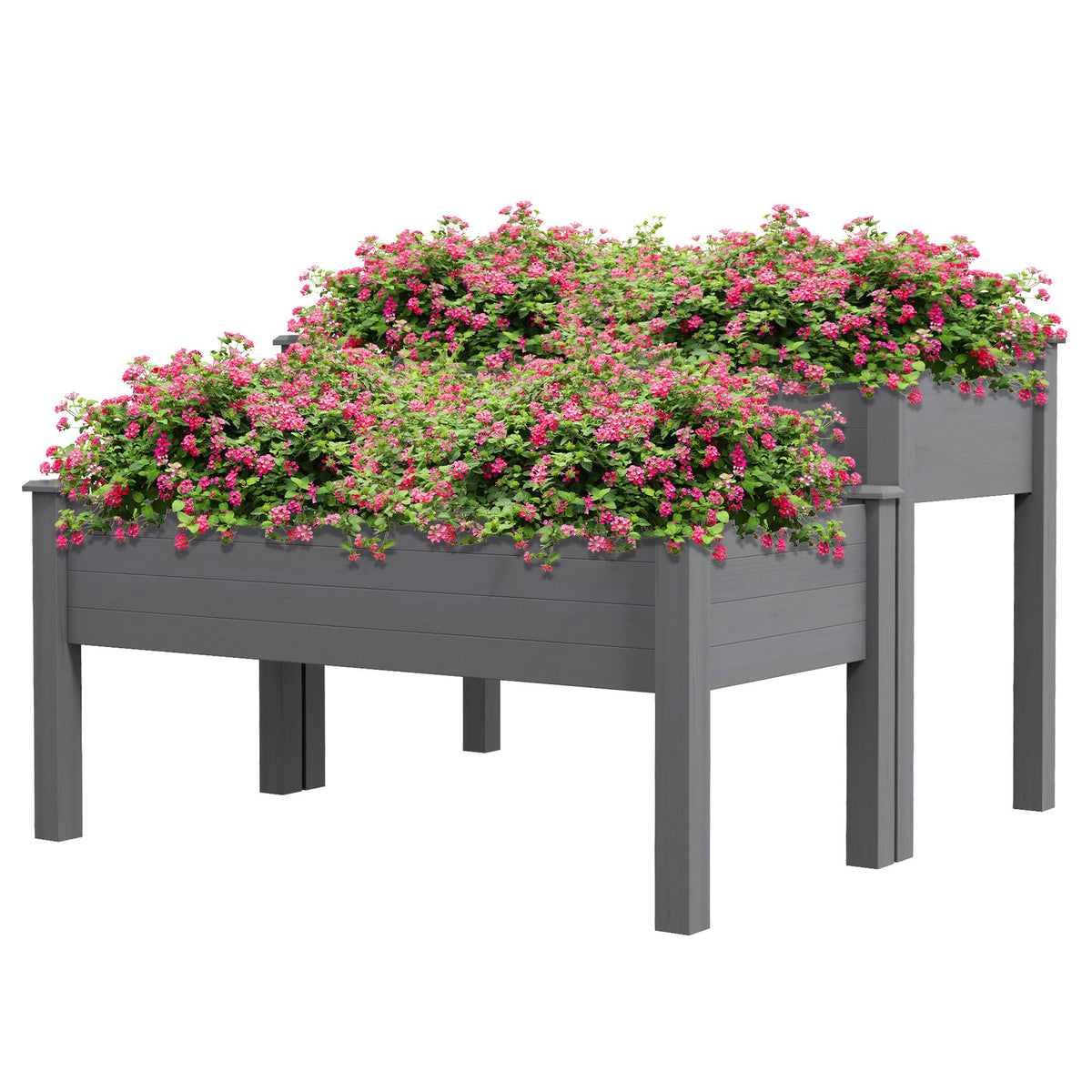 2-Tier Wooden Raised Garden Bed with 2 Compartments, Grey