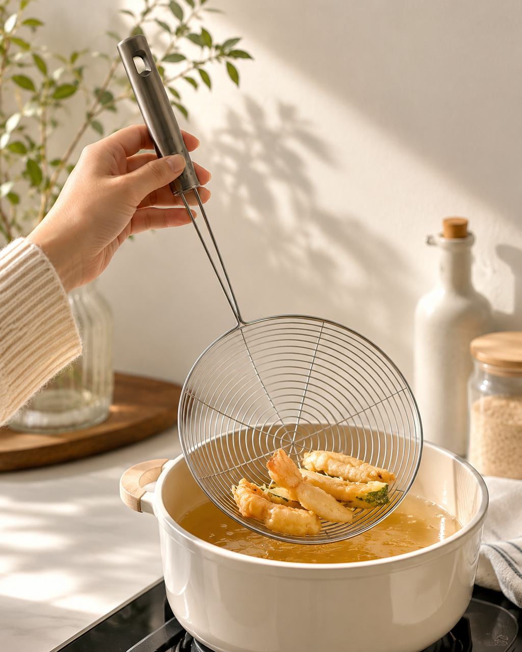 6PCS Stainless Steel Spider Skimmer Strainer Wire Mesh Scoop Frying Ladle Kitchen Tool