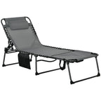 Adjustable Folding Chaise Lounge Chair with 5-Level Recline, Headrest & Side Pocket, Gray