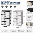 4 Tier Desktop Drawer Organizer A4 Plastic Storage Cabinet Office Home Black Grey