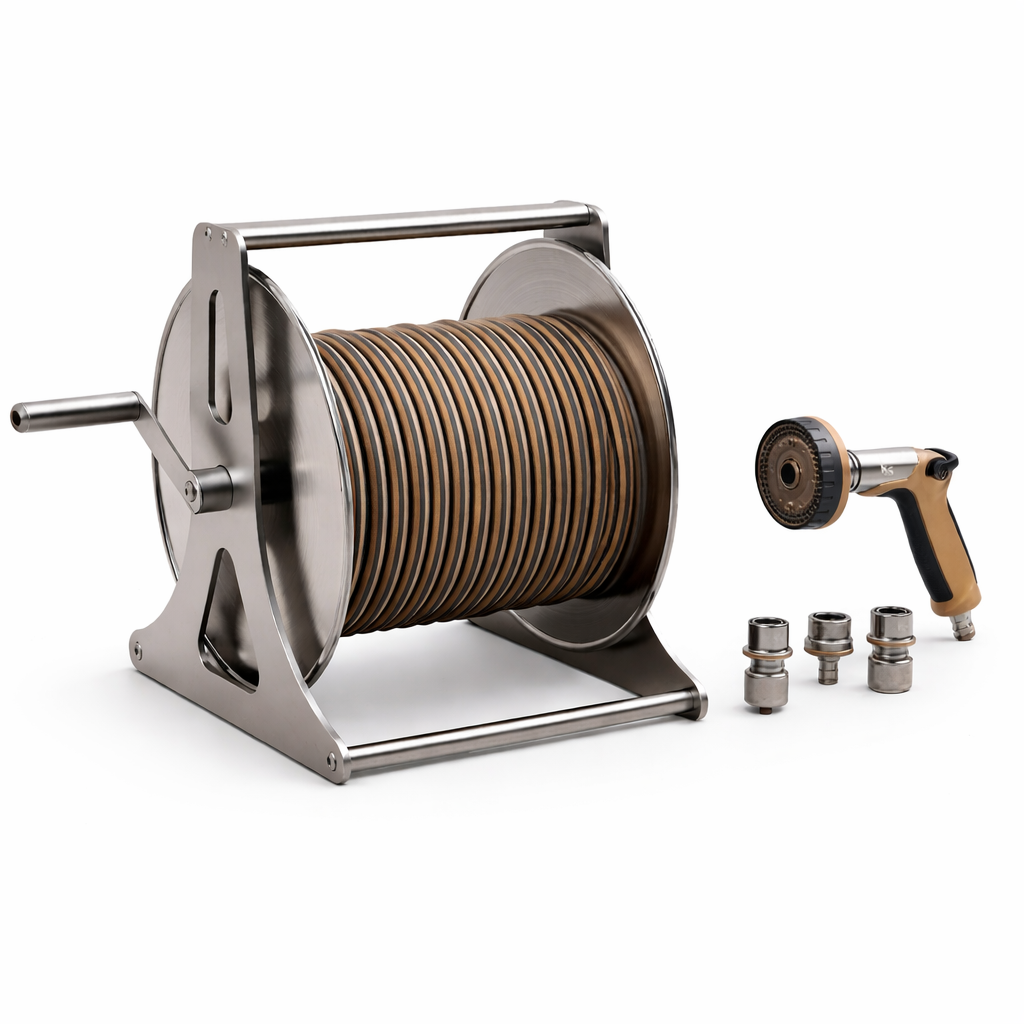 Kent & Stowe Stainless Steel Metal Hose Reel Set 30m Wall Mounted
