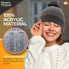 Women's Thermal Bobble Hat | Knitted Beanie with Faux Fur Pom Pom | Winter Warm Outdoor Wear | 2 Pack