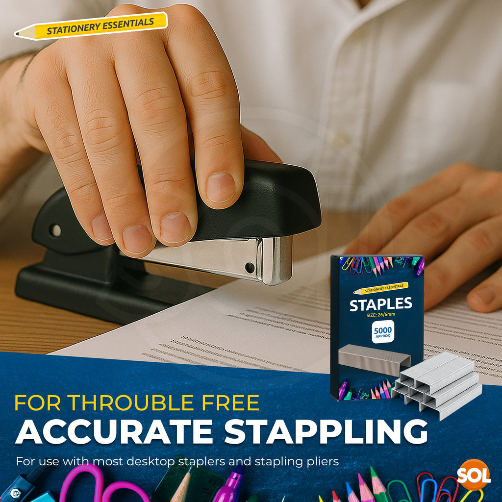 SOL 5000 Bulk Supply 26/6 Staples – Durable Steel Anti-Jam and Multipurpose Design, Compatible with Standard Staplers, Use for Office, Home and School Paper Binding