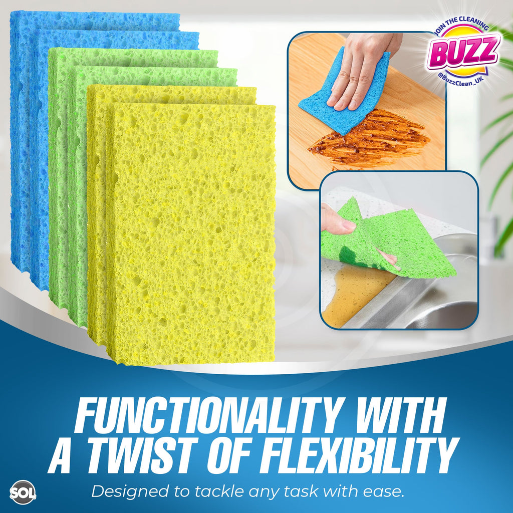 Cellulose Kitchen Sponges | Absorbent Cleaning Pads | 6 Pack
