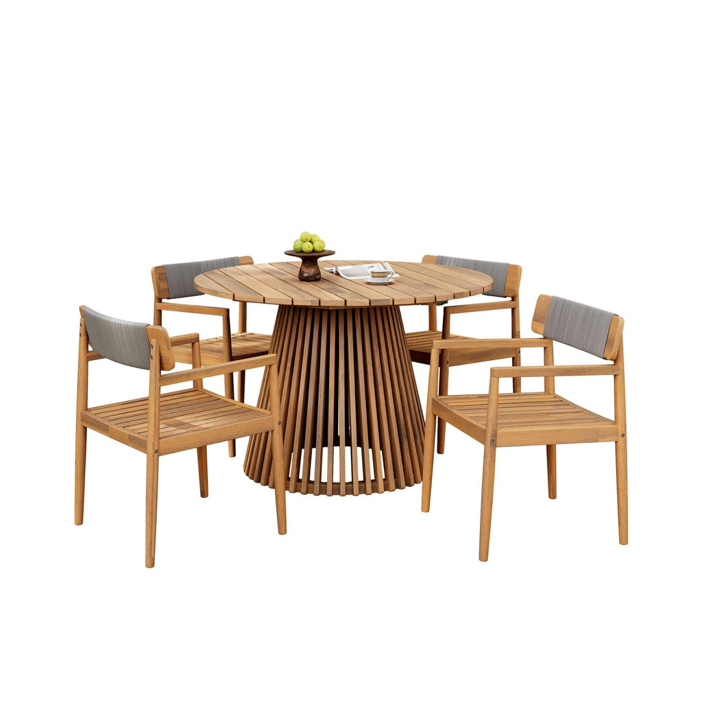 Alora 5-Piece Acacia Wood Outdoor Patio Dining Set with Chairs and Table