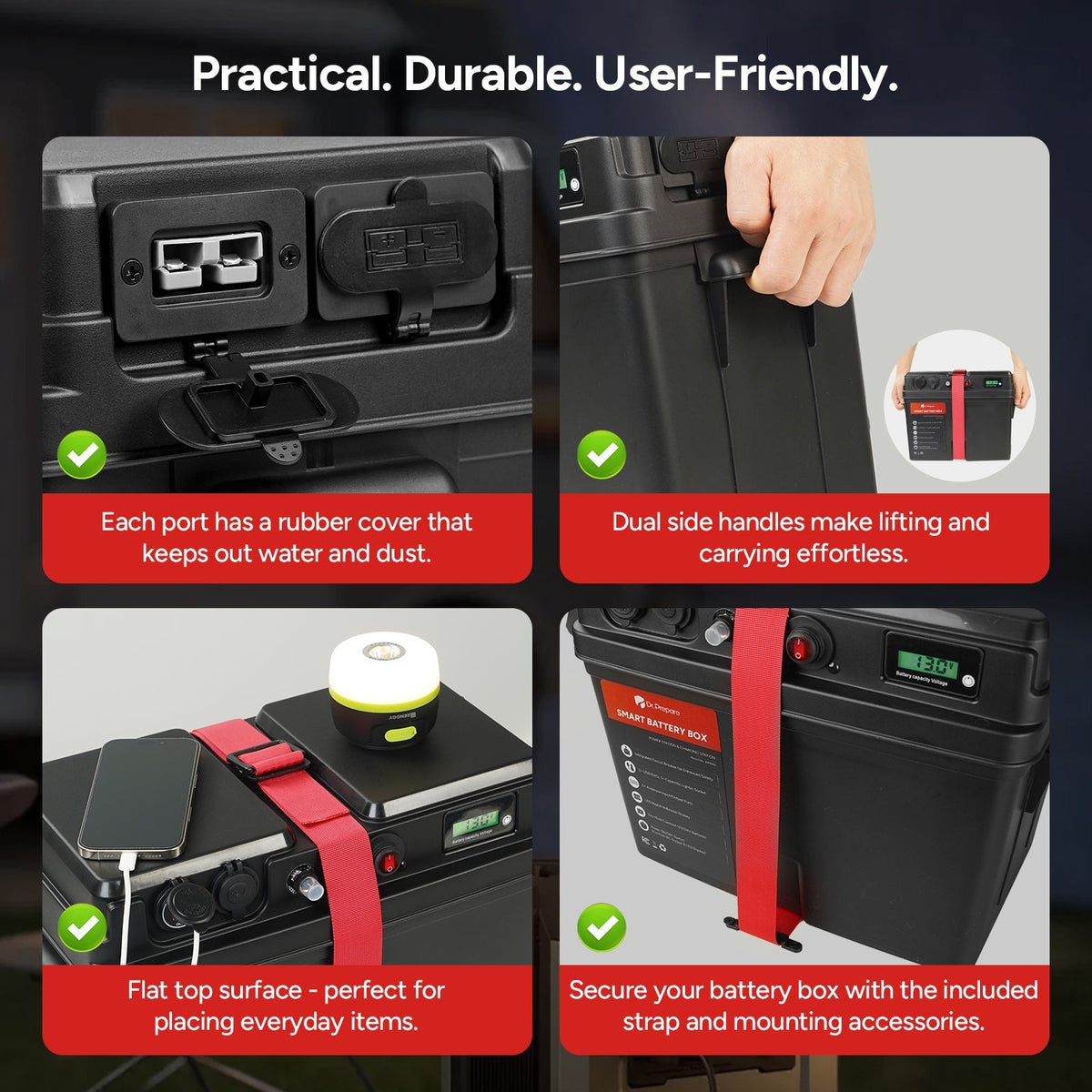 Dr.Prepare Smart Battery Box with USB, 12V/24V Cigarette Lighter, and Anderson Ports