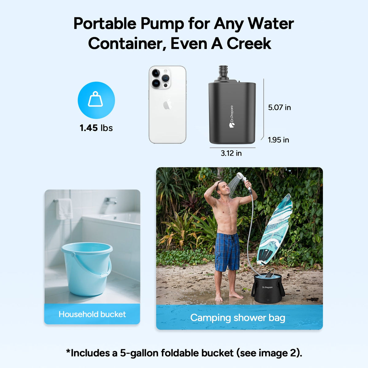 Dr.Prepare Dual Portable Shower Pump Kit (2×5000mAh)