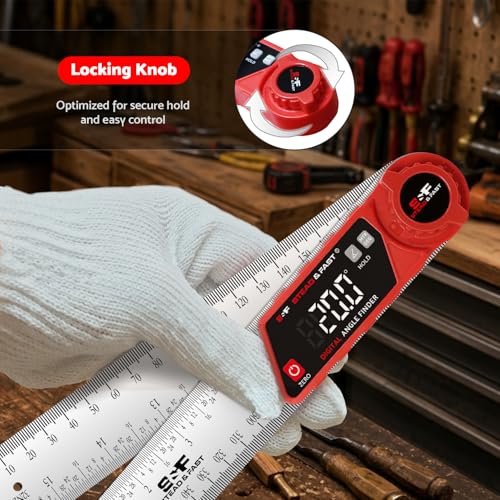 S&F STEAD & FAST Digital Angle Finder with Miter Button, 7 Inch / 200 mm - color: Red