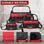 HAUTMEC 3PCS Heavy-Duty Tool Tote Bag Set, 1680D Large Tool Bags with Rigid Frame, Foldable Handle & Padded Shoulder Strap, Water-Resistant Hard Base, Multi-Pocket Tool Box Organizer – HTTBH25052 - style: Tool Tote | 3-Piece