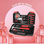 Flexzion 39-Piece Pink Tool Set with Mini Tool Box for DIY Home Repairs - color: Red & Black