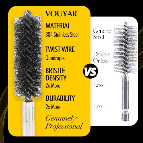 Quadruple Wire Twist Professional ID Copper Tube Pipe Cleaner for Fittings 6pcs, 1/2" 3/4" 1" Pipe Cleaning Brush Set, Stainless Steel Wire Bore Brushes for Power Drill, 1/4 Inch Hex Shank - style: 6-Piece Set