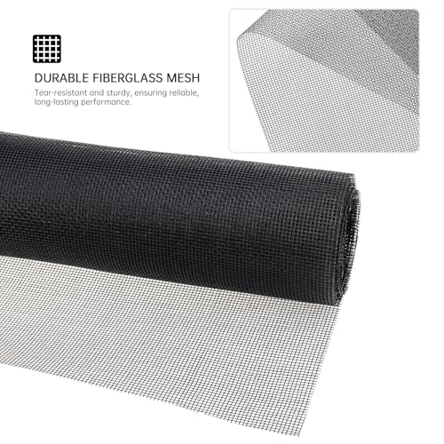 Window Screen Door Repair Kit,Include 59"×106" Black Screen Mesh+ 2 Steel/Nylon Roller+32Ft Spline+8 Clips+Hook+Non-Slip Gloves,7 in 1 Window Mesh Kit for Windows Doors Patio and Porch Replacement - size: 59"×106" Mesh+Tool
