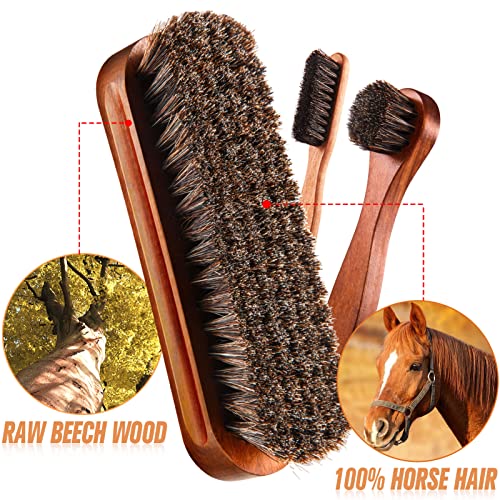 7 Pcs Horsehair Shine Shoes Brush Kit Polish Dauber Applicators Cleaning Leather Shoes Boots Care Brushes Suede Cleaner Brush with Microfiber Shoe Cloth(7 Pcs Style C) - style: 7 Pcs Style C