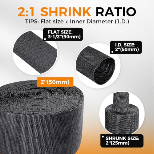 Automotive Heat Shrink Wire Sleeve Cord Protector 2''-19ft - size: 2''-19ft