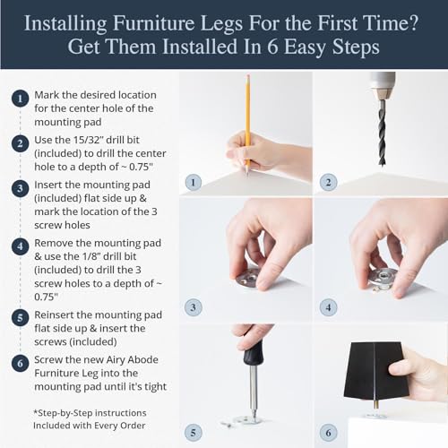 Airy Abode Premium Black Square Furniture Legs (Full Install Kit) - Pick Your Size and Color - color: Black, size: 3 Inches