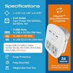 Ceptics 35W Universal Travel Adapter Kit – 2 USA sockets, USB-A, USBC, 1x PD 35W USB-C and USBC Cable, Surge Protected, Plugs for EU, UK, China, AU, Japan - for Laptop, Phone, Camera-ETL Tested - color: Beige