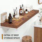 Vivelove 12 Inch Deep Floating Shelves, 24 x 12 Inch, Rustic Brown, 2 - color: Rustic Brown, size: 23.6”wx12”dx1.5”h